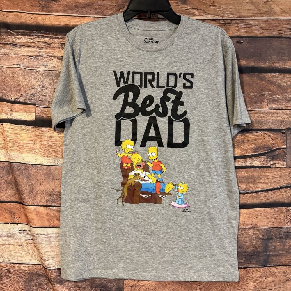 The Simpsons Shirt Mens Small S Worlds Best Dad Homer Bart Lisa Maggie Grey NWT